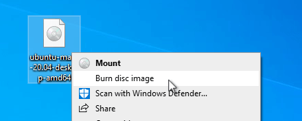 Меню правой кнопки мыши для файла ISO в Windows