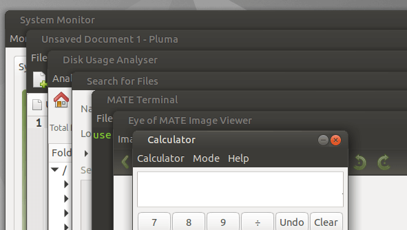 Capture d'écran de fenêtres d'applications MATE en cascade